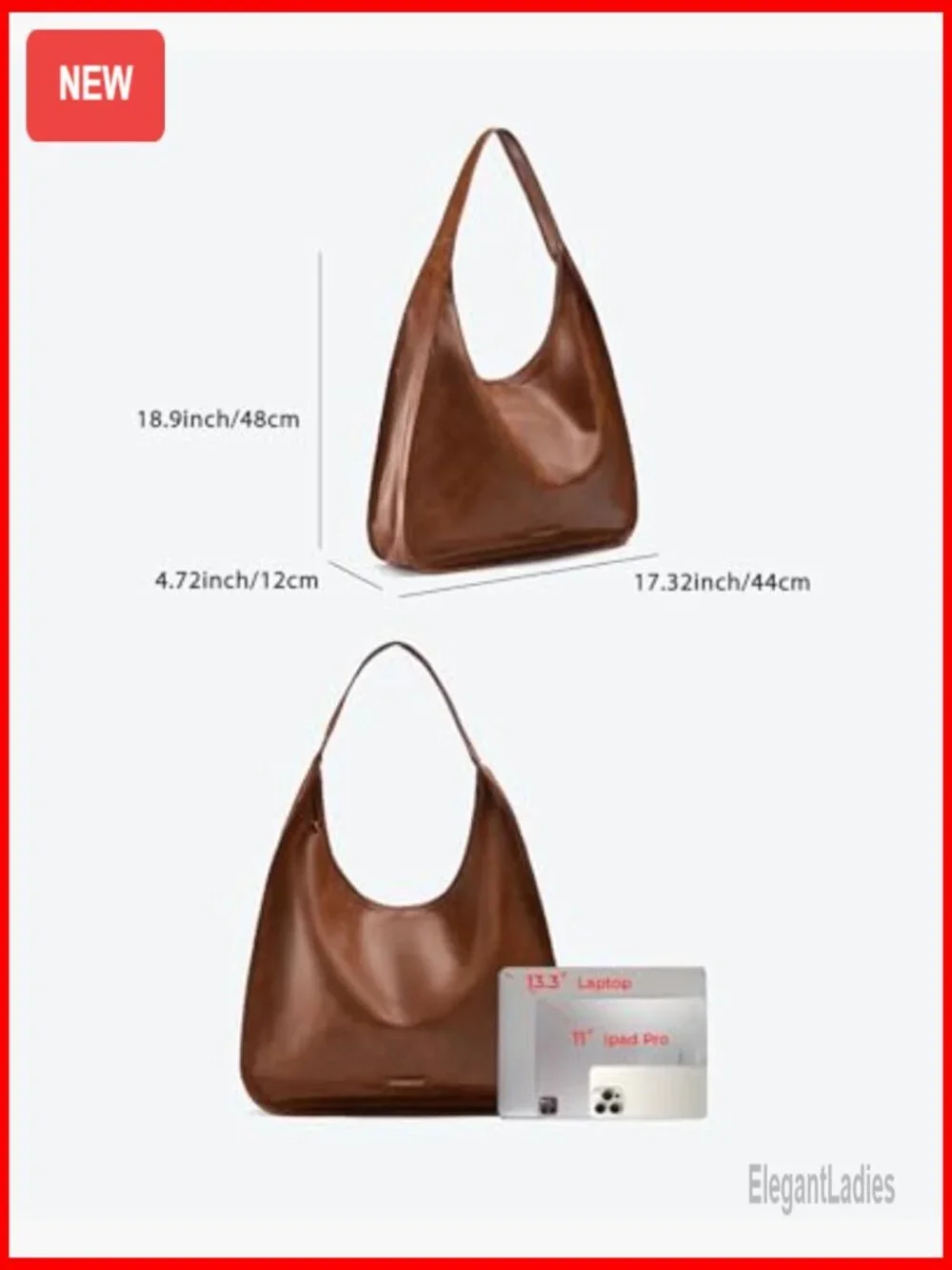 PU Leather Hobo Tote with Multiple Pockets for Work and Travel